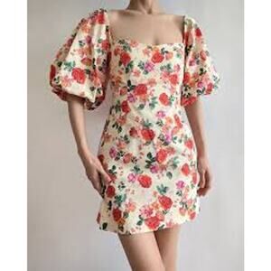 Zara Women's Floral Puff Sleeves Smocked Back Caroline Dress Size XS